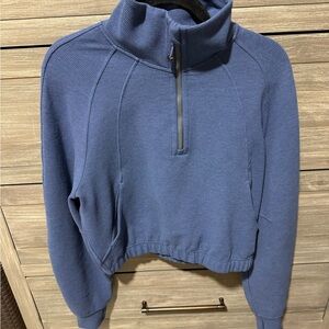 Lululemon Scuba cropped funnel neck half zip size medium blue twill